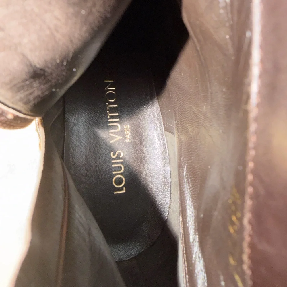 Louis Vuitton Black and Brown Checkered Heeled Boots - Picture 5 of 13